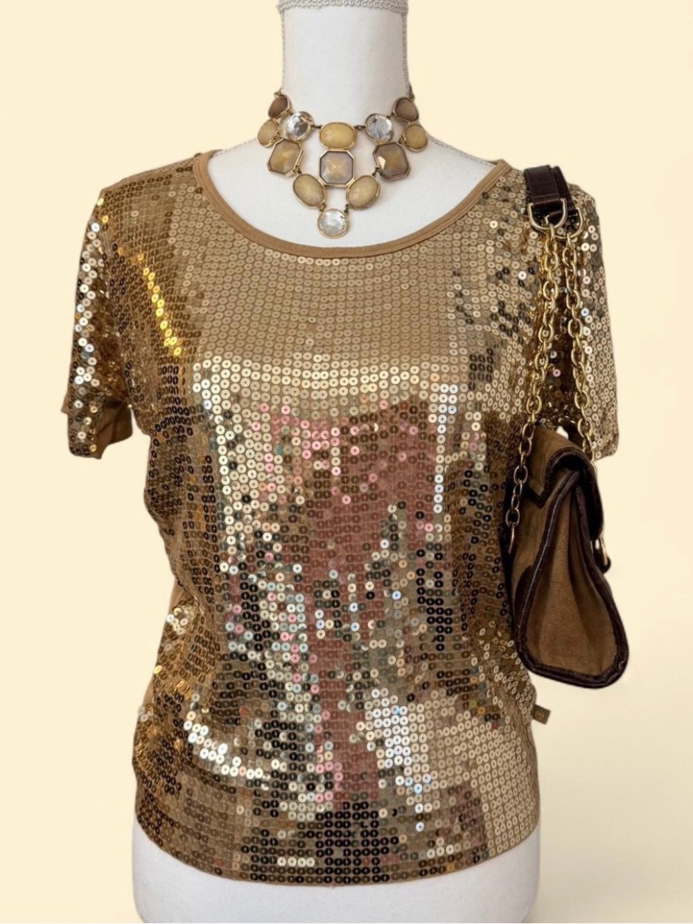 Michael Kors Gold Sequin Top Glam Party Y2K